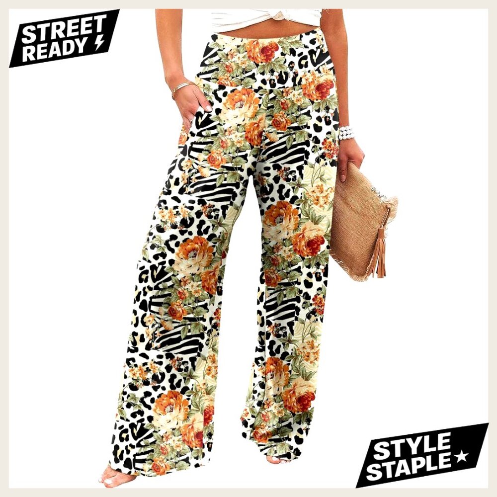 High Waist Wide Leg Palazzo Pants with Pockets, Casual Lounge Pajama Bottoms